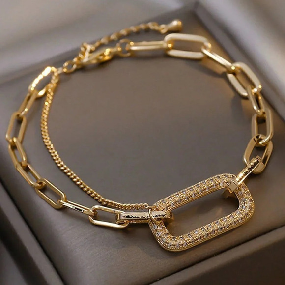 Yellow Gold Women's Rhinestone Bracelet - Picture 1 of 2